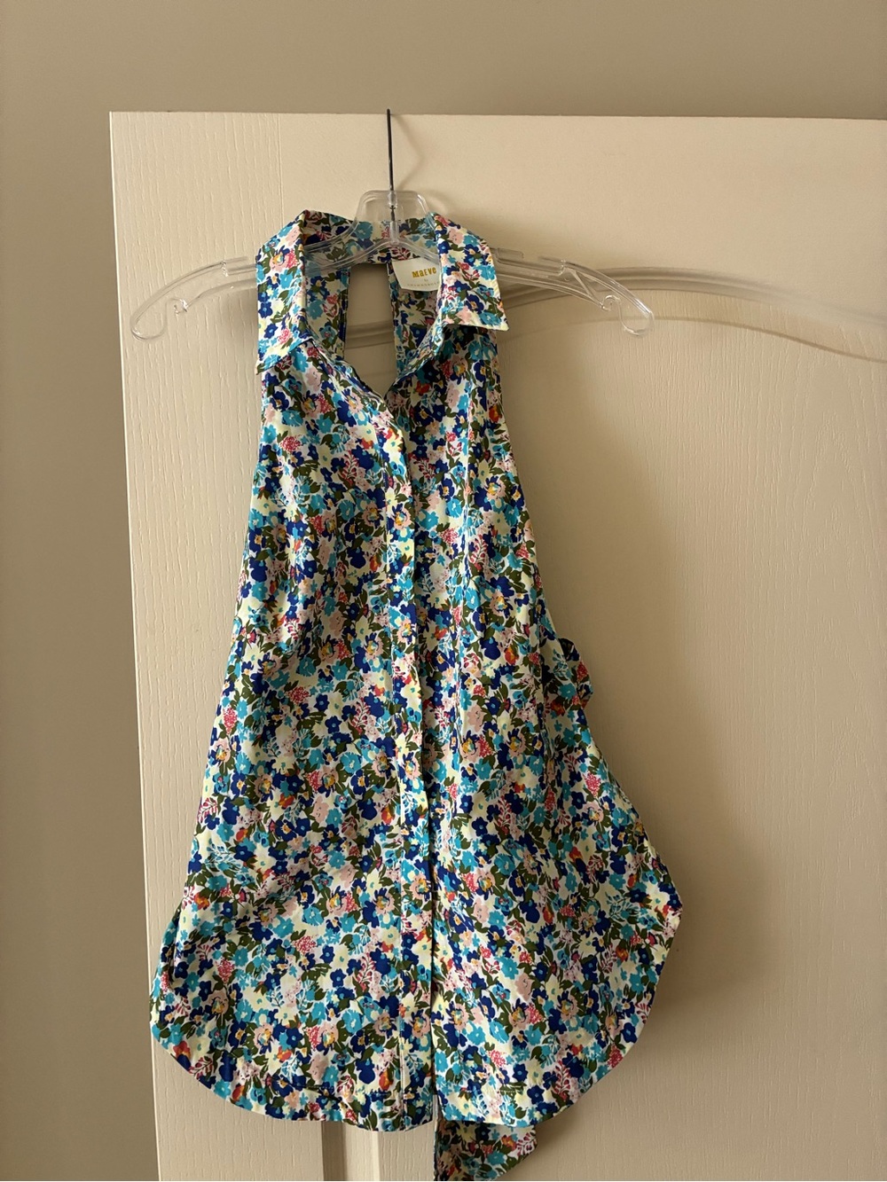 Maeve Floral Halter Blouse in Blue, Green, Pink